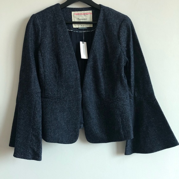 Anthropologie Cartonnier Pinstriped Flounced-Sleeve Blazer - Picture 2 of 8